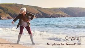  Presentation with waves - Theme having senior-woman-skimming-stones background and a lemonade colored foreground