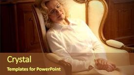  Presentation with sleep - Cool new PPT layouts with senior woman sleep on the arm-chair backdrop and a tawny brown colored foreground