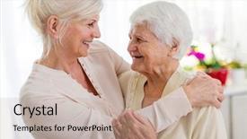  Presentation with senior care - Slide deck with senior woman spending quality time background and a coral colored foreground