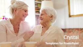  Presentation with senior care - Slide set featuring senior woman spending quality time background and a coral colored foreground