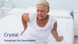  Presentation with kidneys pain or lower back - Presentation design having senior woman suffering from back background and a  colored foreground