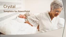  Presentation with backache - Theme with senior woman suffering from backache background and a sky blue colored foreground