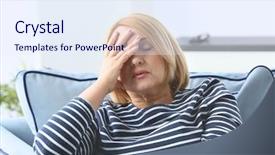  Presentation with headache - PPT theme with senior woman suffering from headache background and a sky blue colored foreground