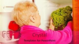  Presentation with fridge - Audience pleasing presentation design consisting of senior woman taking a green lettuce from fridge backdrop and a red colored foreground