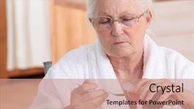  Presentation with herbs and cough - PPT layouts enhanced with senior woman taking cough syrup background and a coral colored foreground