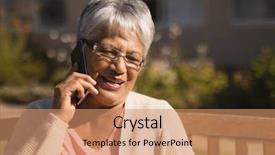  Presentation with race - Amazing presentation design having senior woman talking on mobile backdrop and a coral colored foreground