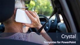  Presentation with mobile phone on car - Audience pleasing presentation consisting of senior woman talking on mobile backdrop and a navy blue colored foreground