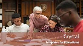  Presentation with college students - Slide set with senior-woman-teacher-working background and a red colored foreground