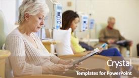  Presentation with chemotherapy - Presentation design enhanced with senior woman undergoing chemotherapy background and a coral colored foreground