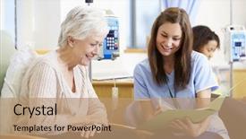  Presentation with chemotherapy - Beautiful PPT theme featuring senior woman undergoing chemotherapy backdrop and a coral colored foreground