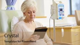  Presentation with chemotherapy - Beautiful presentation design featuring senior woman undergoing chemotherapy backdrop and a coral colored foreground