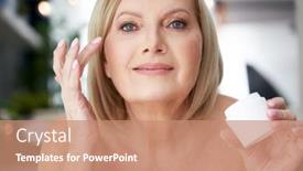  Presentation with wrinkle - Cool new PPT layouts with senior-woman-using-anti-wrinkle backdrop and a coral colored foreground