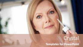  Presentation with serum - Beautiful slide set featuring senior-woman-using-anti-wrinkle backdrop and a coral colored foreground