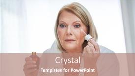  Presentation with serum - Amazing PPT theme having senior-woman-using-anti-wrinkle backdrop and a coral colored foreground