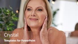  Presentation with wrinkle - Slide deck having senior-woman-using-anti-wrinkle background and a coral colored foreground