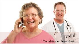  Presentation with male nurse - Presentation theme featuring senior woman using cell phone background and a coral colored foreground