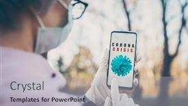  Presentation with coronavirus - Slide deck featuring senior-woman-using-coronavirus-tracking background and a light gray colored foreground