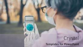  Presentation with coronavirus - PPT layouts enhanced with senior-woman-using-coronavirus-tracking background and a light gray colored foreground