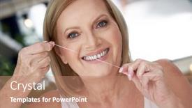  Presentation with dental floss - PPT layouts with senior-woman-using-dental-floss background and a coral colored foreground