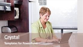  Presentation with banking - Beautiful presentation design featuring senior woman using internet banking backdrop and a coral colored foreground
