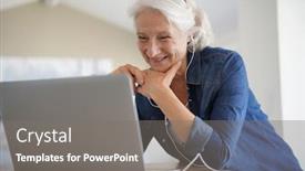  Presentation with computer - Colorful slide set enhanced with senior-woman-using-laptop-computer backdrop and a gray colored foreground