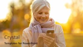  Presentation with public - Slides consisting of senior-woman-using-mobile-phone background and a gold colored foreground