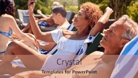  Presentation with summer sun - PPT theme consisting of senior-woman-using-mobile-phone background and a coral colored foreground