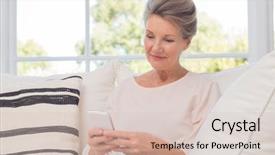  Presentation with older woman - Audience pleasing theme consisting of senior woman using mobile phone backdrop and a lemonade colored foreground