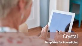  Presentation with tablet - Theme consisting of senior woman using tablet computer background and a  colored foreground