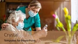  Presentation with lockdown - Slide deck featuring senior-woman-visited-by-home background and a coral colored foreground