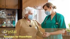  Presentation with home care - PPT theme consisting of senior-woman-visited-by-home background and a tawny brown colored foreground