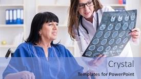  Presentation with doctor visiting family - Presentation theme with senior-woman-visiting-doctor background and a light blue colored foreground