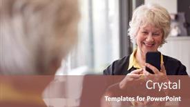  Presentation with mobile salon - Presentation theme with senior-woman-waiting background and a coral colored foreground