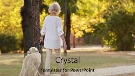  Presentation with granddaughter walking senior - PPT layouts enhanced with walking with dog in park background and a coral colored foreground