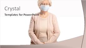  Presentation with wearing a surgical face mask - Colorful slide set enhanced with senior-woman-wearing-a-protective backdrop and a sky blue colored foreground
