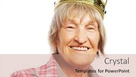  Presentation with funky - Audience pleasing slide deck consisting of senior-woman-wearing-crown-doing backdrop and a coral colored foreground