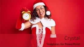  Presentation with clock face - PPT layouts having senior-woman-wearing-santa-claus background and a crimson colored foreground