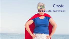  Presentation with costume - Beautiful PPT theme featuring senior woman wearing superwoman costume backdrop and a sky blue colored foreground