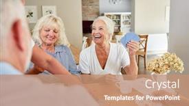  Presentation with playing cards - Beautiful slides featuring senior-woman-wins-while-playing backdrop and a coral colored foreground