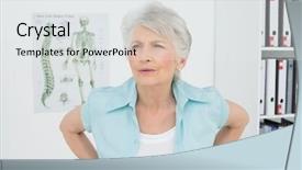  Presentation with back pain - Beautiful PPT theme featuring senior woman with back pain backdrop and a white colored foreground
