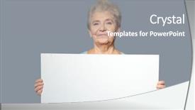  Presentation with airport boarding board - Beautiful presentation design featuring senior woman with blank advertising backdrop and a gray colored foreground