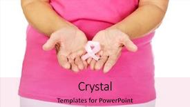  Presentation with breast cancer awareness month - Amazing PPT theme having senior woman with breast cancer backdrop and a coral colored foreground