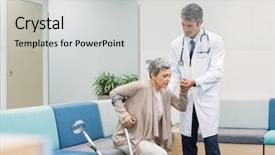  Presentation with broken leg - Slide set with senior woman with broken leg background and a light gray colored foreground