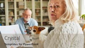  Presentation with calculator - Slide deck consisting of senior-woman-with-calculator background and a coral colored foreground