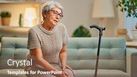  Presentation with knee pain - Slide deck featuring senior-woman-with-cane-feeling background and a violet colored foreground