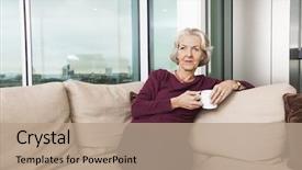  Presentation with coffee - Beautiful theme featuring senior-woman-with-coffee-mug backdrop and a coral colored foreground