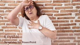  Presentation with flu virus - Presentation theme having senior-woman-with-glasses-standing background and a  colored foreground