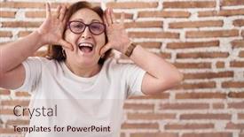  Presentation with glasses - Slide set having senior-woman-with-glasses-standing background and a soft green colored foreground