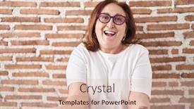  Presentation with acceptance - PPT layouts enhanced with senior-woman-with-glasses-standing background and a lemonade colored foreground