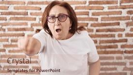  Presentation with bricks - PPT theme with senior-woman-with-glasses-standing background and a  colored foreground